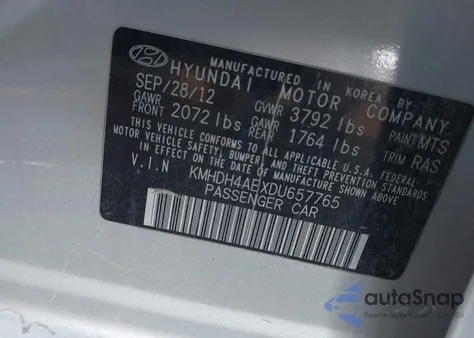 2013 Hyundai Elantra Gls z USA, uszkodzony, nr VIN KMHDH4AEXDU657765
